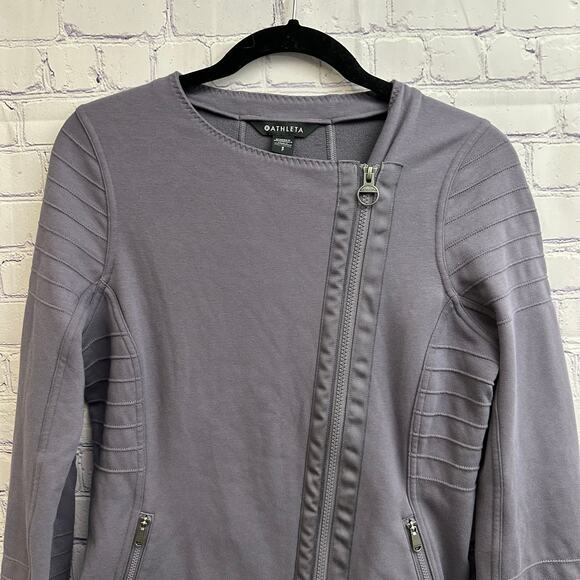 Athleta Moto Jacket Small Purple Asymmetric Full Zip Long Sleeve Textured Soft - Picture 2 of 8